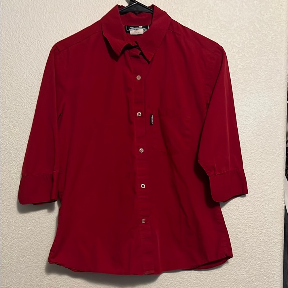 Red Notched Collar Button Down Shirt
